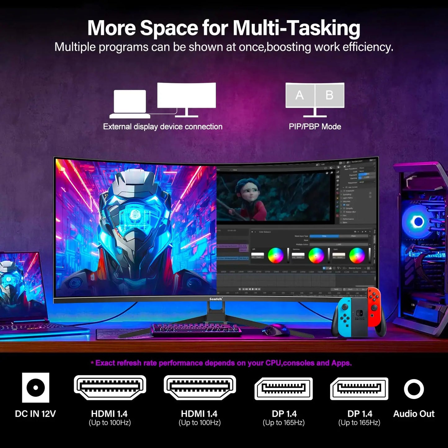34" Curved Gaming Monitor, IPS WQHD(3440x1440P) 165Hz 1500R 21:9 UltraWide PC Display, 128% sRGB, AMD FreeSync, Blue Light Filte