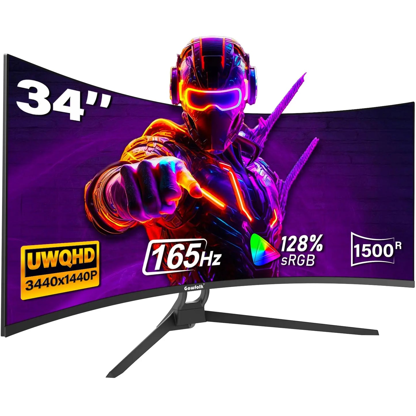 34" Curved Gaming Monitor, IPS WQHD(3440x1440P) 165Hz 1500R 21:9 UltraWide PC Display, 128% sRGB, AMD FreeSync, Blue Light Filte
