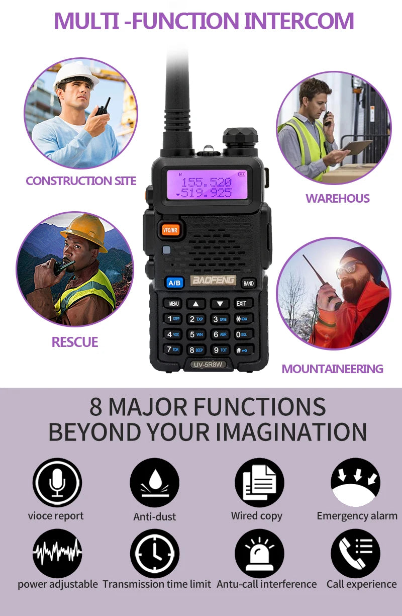 1/2/4 PCS Baofeng UV 5R 8W Walkie Talkie Dual Band VHF UHF Portable FM Amateur 1800mAh UV5R Two way Radio Ham Radio For Climb