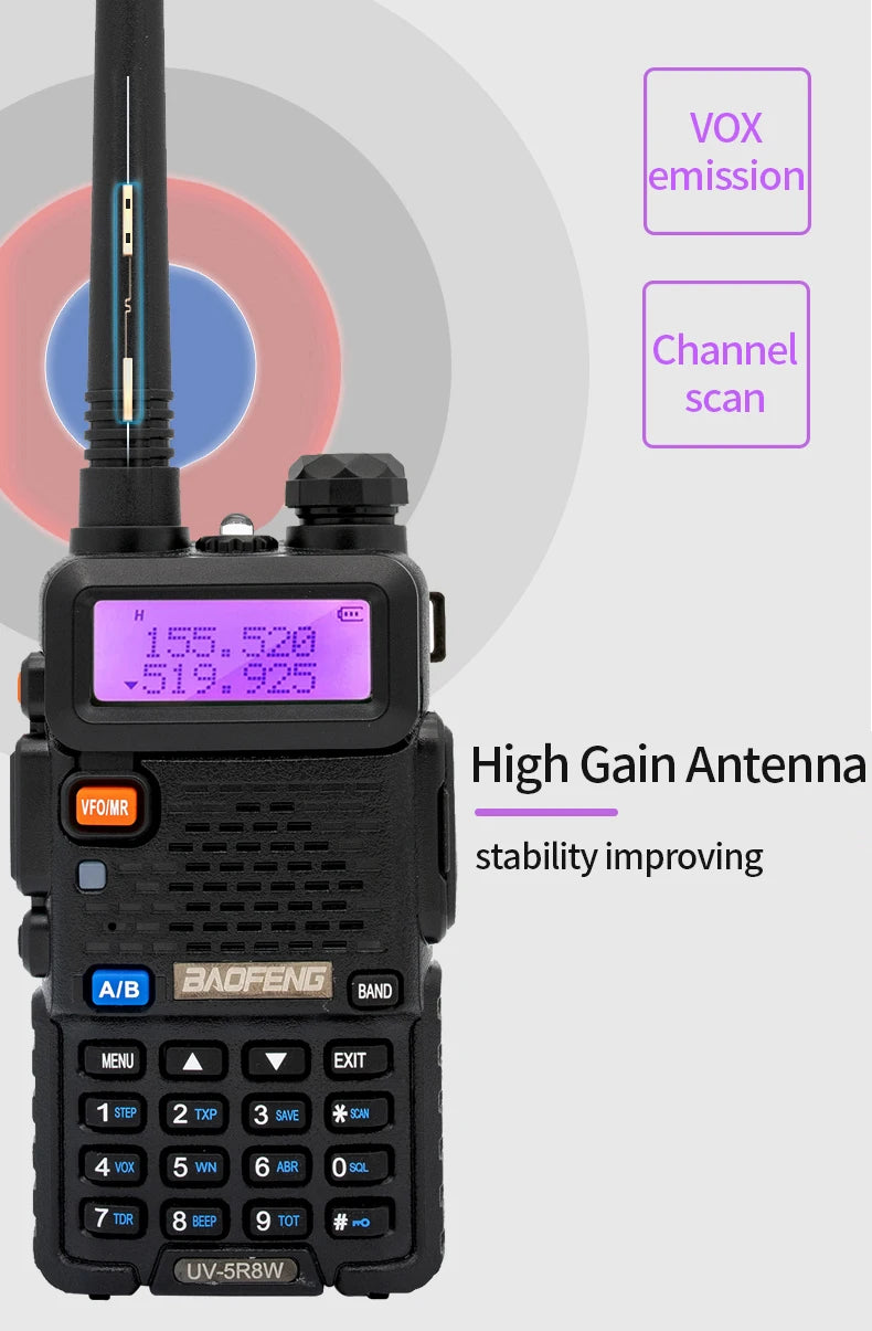 1/2/4 PCS Baofeng UV 5R 8W Walkie Talkie Dual Band VHF UHF Portable FM Amateur 1800mAh UV5R Two way Radio Ham Radio For Climb