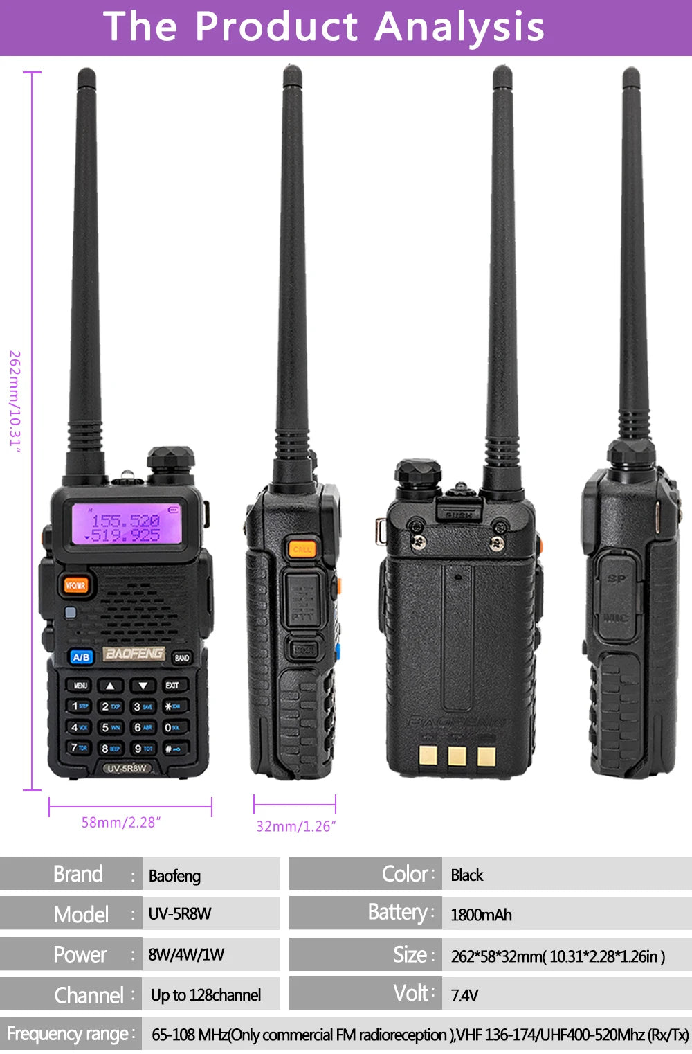 1/2/4 PCS Baofeng UV 5R 8W Walkie Talkie Dual Band VHF UHF Portable FM Amateur 1800mAh UV5R Two way Radio Ham Radio For Climb