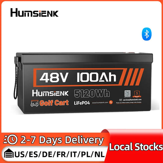 HumSienk LiFePO4 Battery Packs 48V 100Ah Specially Designed For Golf Cart 200A BMS Robust 5120Wh Smart Bluetooth Monitor