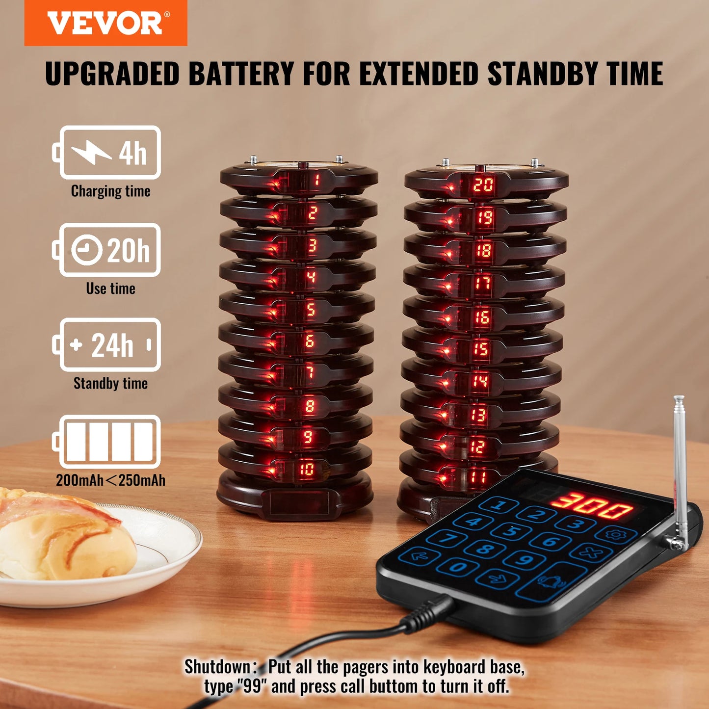 SucceBuy Restaurant Pager System Wireless Long Range Lineup Waiting Queue Signal Guest Customer Calling Beepers for Food Truck