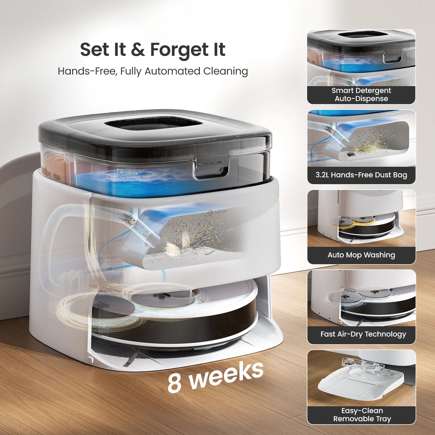 LEFANT M3 M3L Robot Vacuum Cleaner with Mapping, 12000Pa Suction, Emptying Station, Automatic Washing and Drying, DTOF Laser