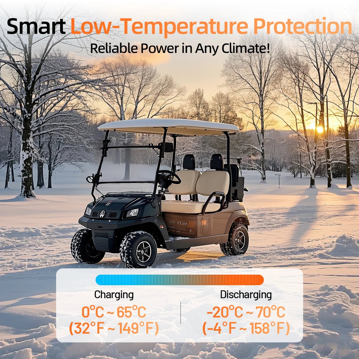 HumSienk LiFePO4 Battery Packs 48V 100Ah Specially Designed For Golf Cart 200A BMS Robust 5120Wh Smart Bluetooth Monitor