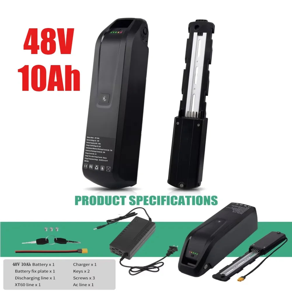 36V 48V 52V Hailong Ebike Battery with Charger Full Capacity 10Ah 15Ah 20Ah Powerful 18650 Lithium Battery Pack Free Shipping