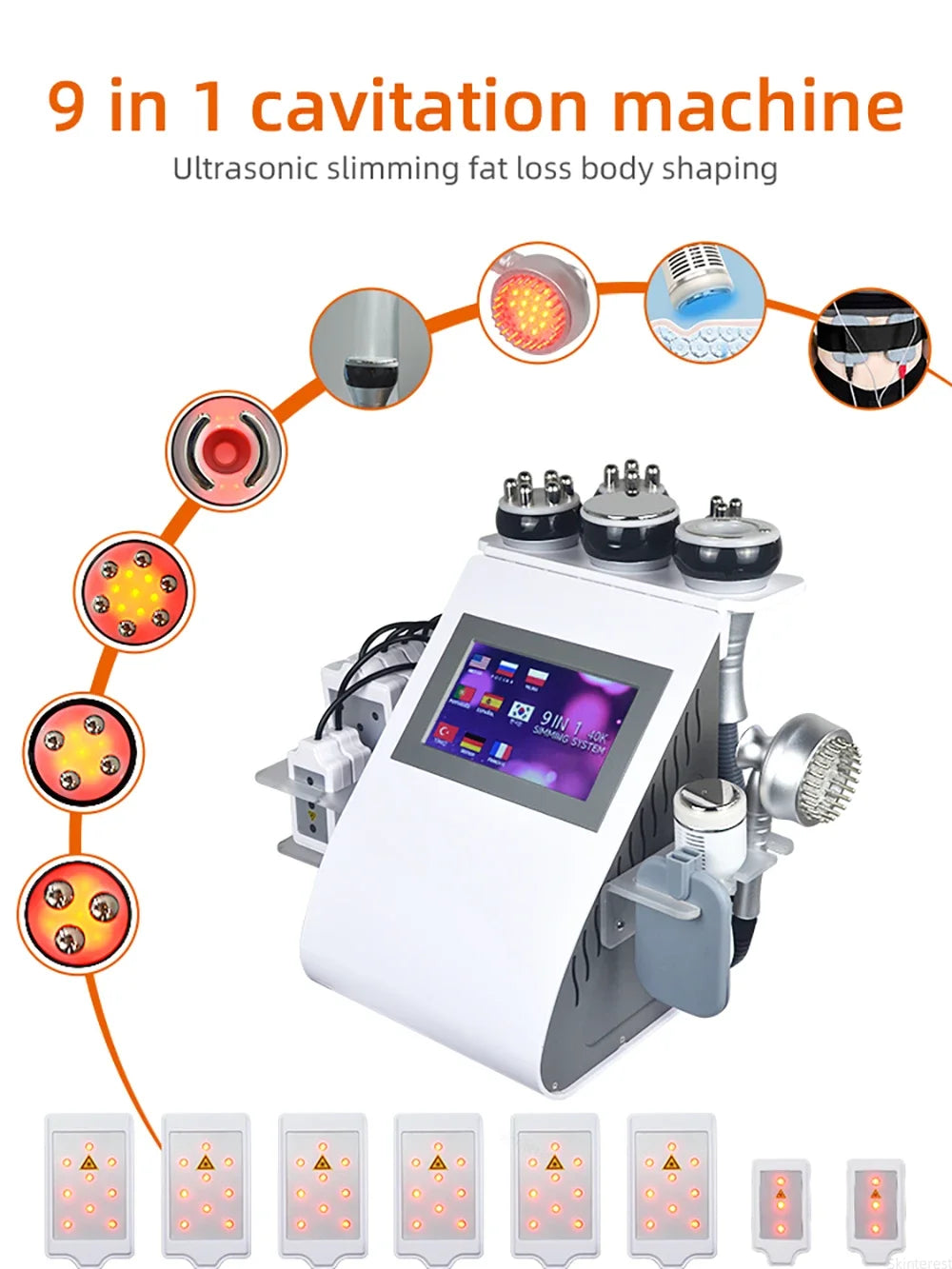 9 in 1 40K Cavitation Ultrasonic Body Slimming Machine Body Shape Loss Weight Vacuum Rejuvenation Skin Lift Tighten Tool