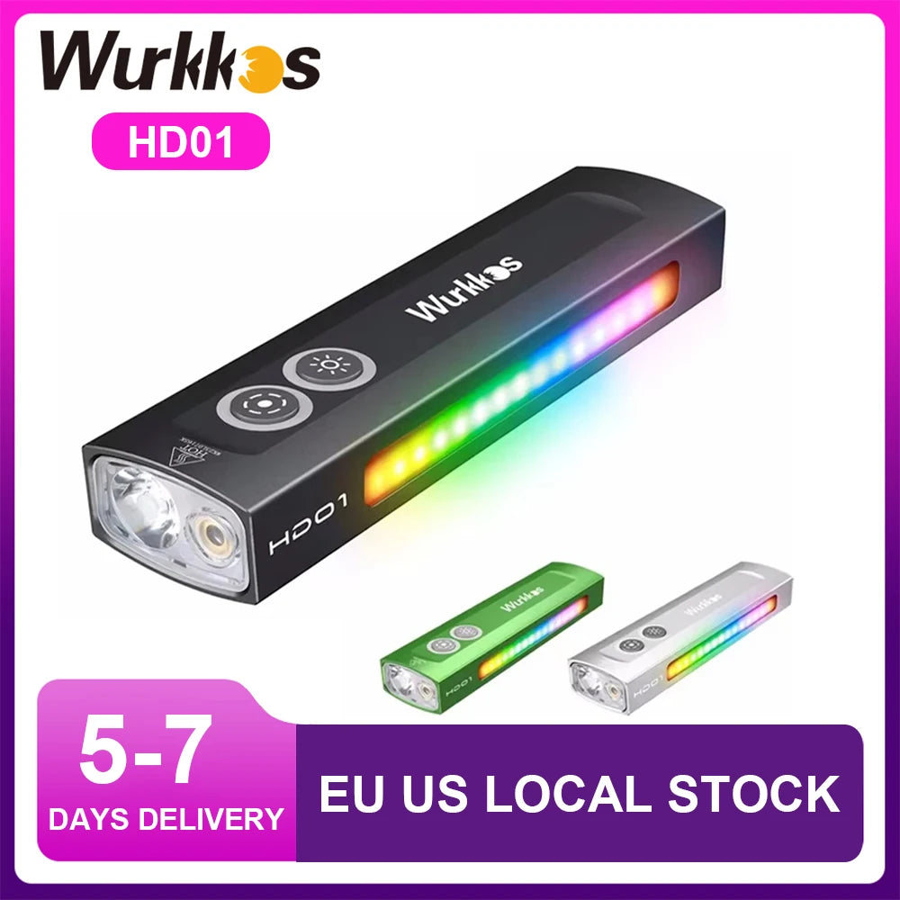 Wurkkos NEW HD01 Multifunctional Flashlight 1200 LM with Green Light White Light 90CRI Side RGB Lights IP65 Waterproof Hiking
