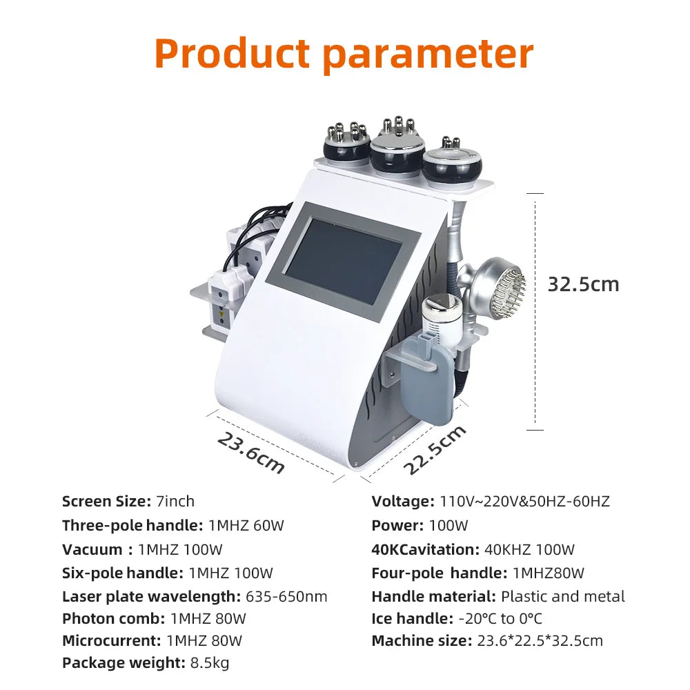 9 in 1 40K Cavitation Ultrasonic Body Slimming Machine Body Shape Loss Weight Vacuum Rejuvenation Skin Lift Tighten Tool