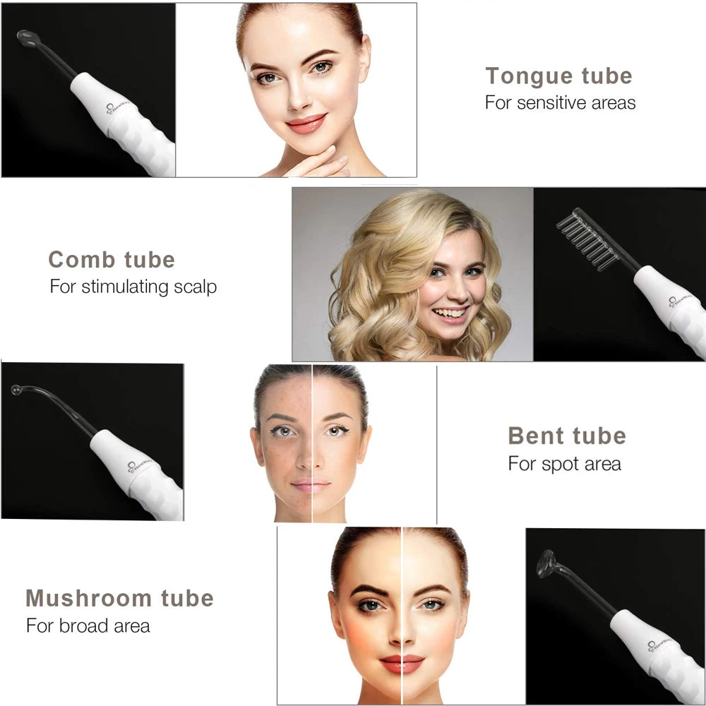 4 in 1 High Frequency Appliance Electrode Tube Wand Electrotherapy Skin Care Facial Spa Tightening Acne Spot Wrinkles Remover