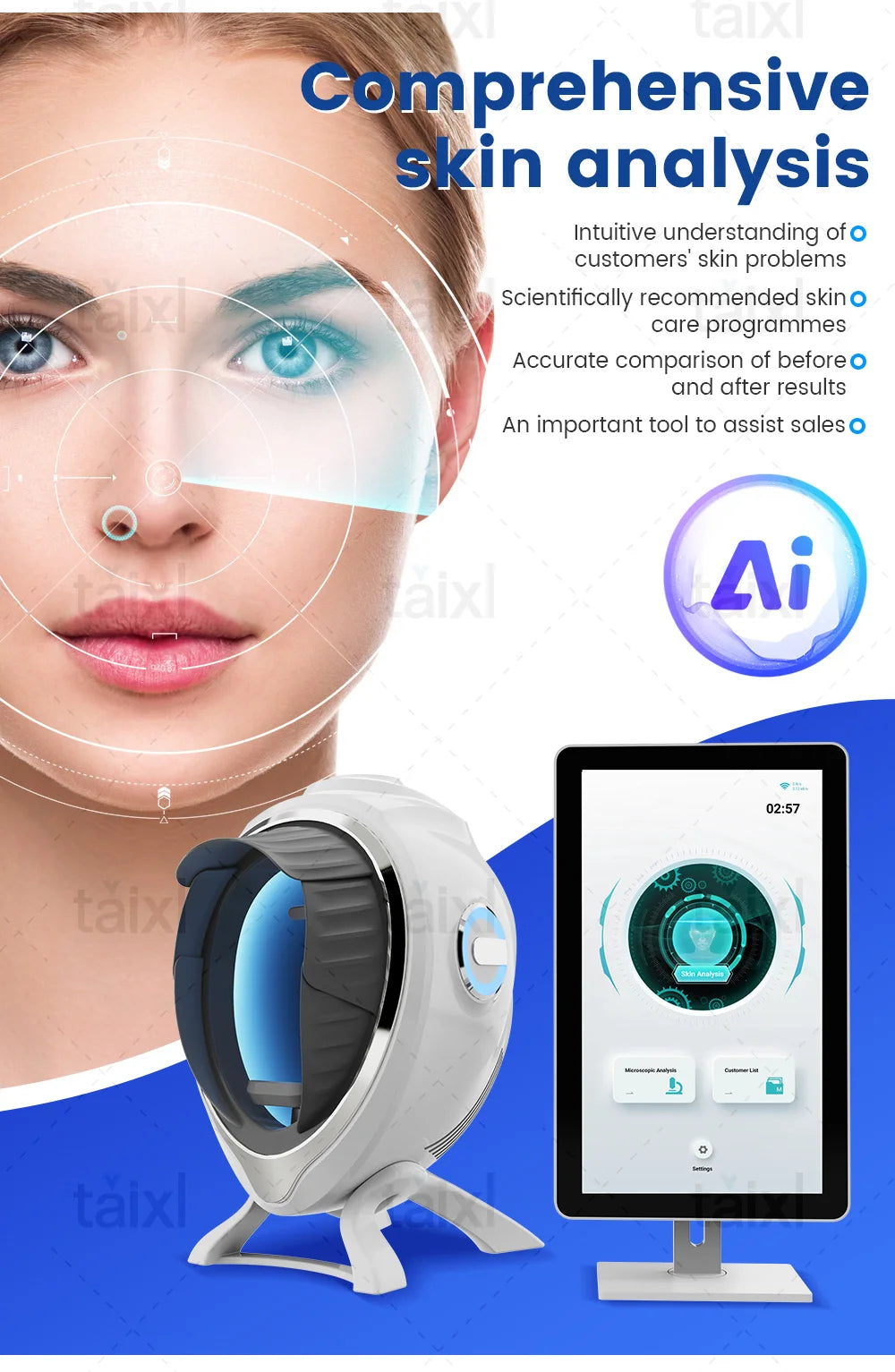 3D Skin Scanner Care Facial Analyzer Monitor Machine Magic Mirror Portable Testing English Detector Face Camera Test Analysis