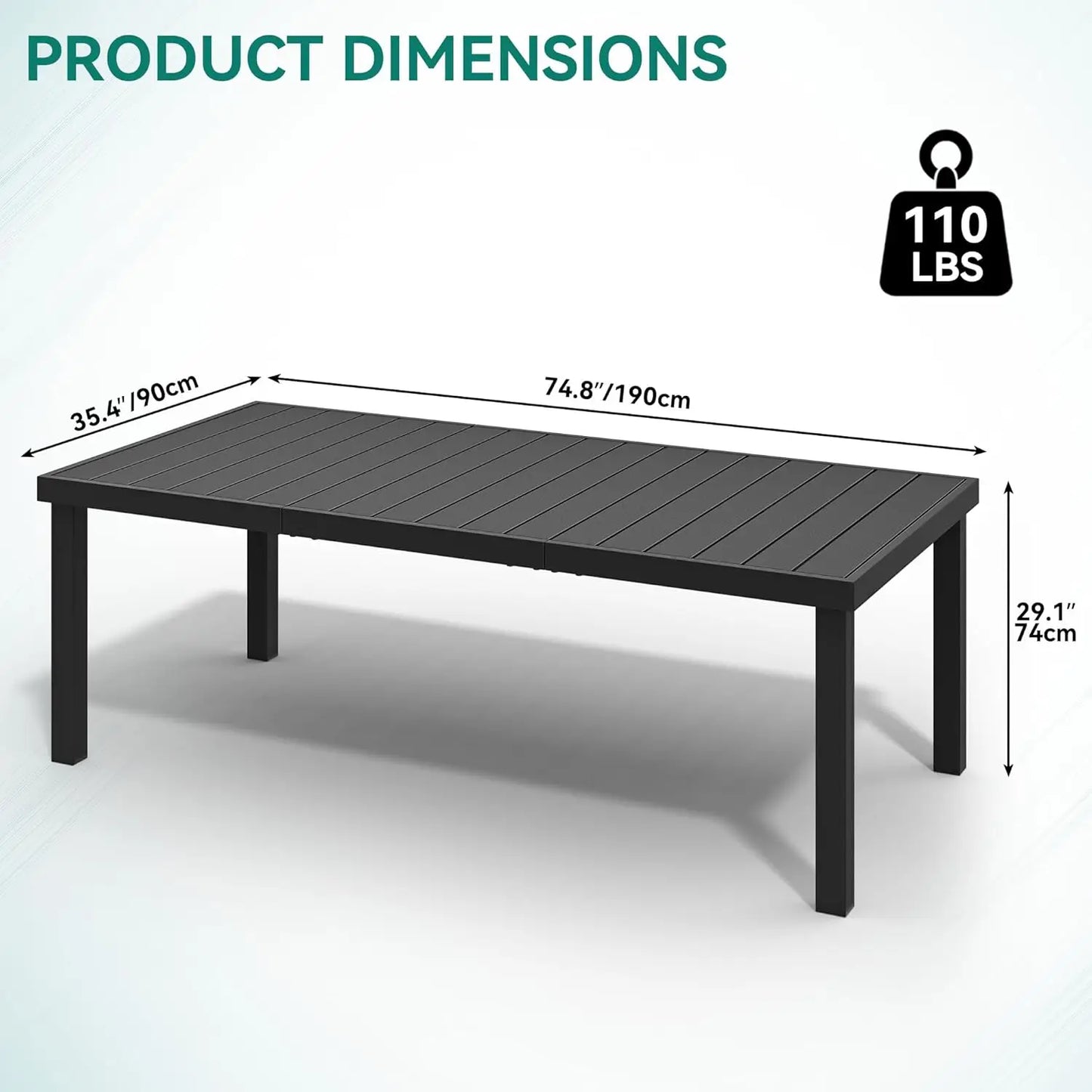 YITAHOME Aluminum Patio Dining Table for 8, 75" Outdoor Dining Table, E-Coated Rectangular Patio Table for Backyard Garden Lawn,