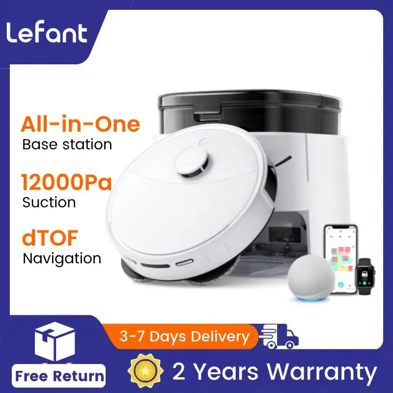 LEFANT M3 M3L Robot Vacuum Cleaner with Mapping, 12000Pa Suction, Emptying Station, Automatic Washing and Drying, DTOF Laser