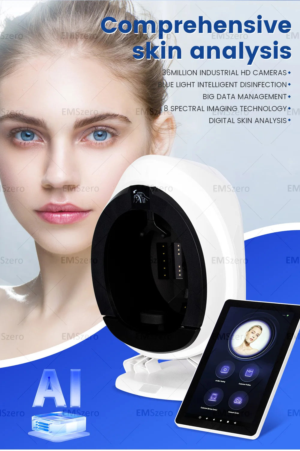3D Skin Scanner Care Facial Analyzer Monitor Machine Magic Mirror Portable Testing English Detector Face Camera Test Analysis