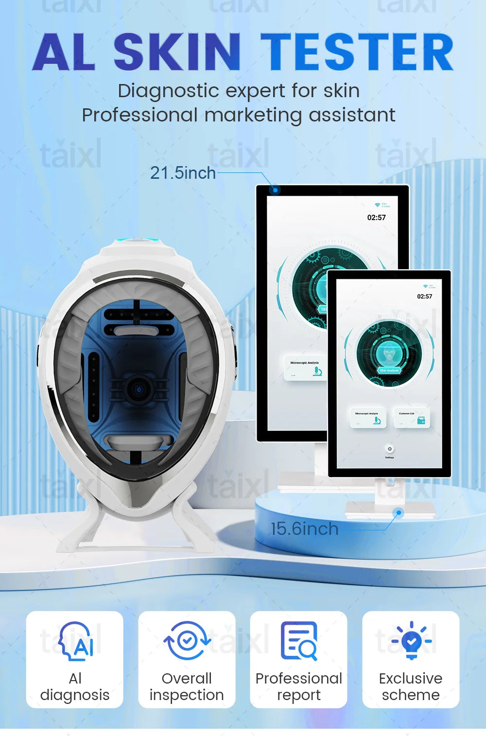 3D Skin Scanner Care Facial Analyzer Monitor Machine Magic Mirror Portable Testing English Detector Face Camera Test Analysis