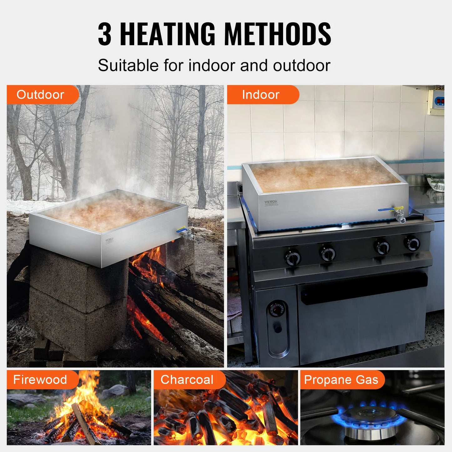 SucceBuy 11.2-47 Gal Maple Syrup Evaporator Pan w/ 1 Valve & 3 Heating Methods Stainless Steel Maple Syrup Pan for Home Outdoor