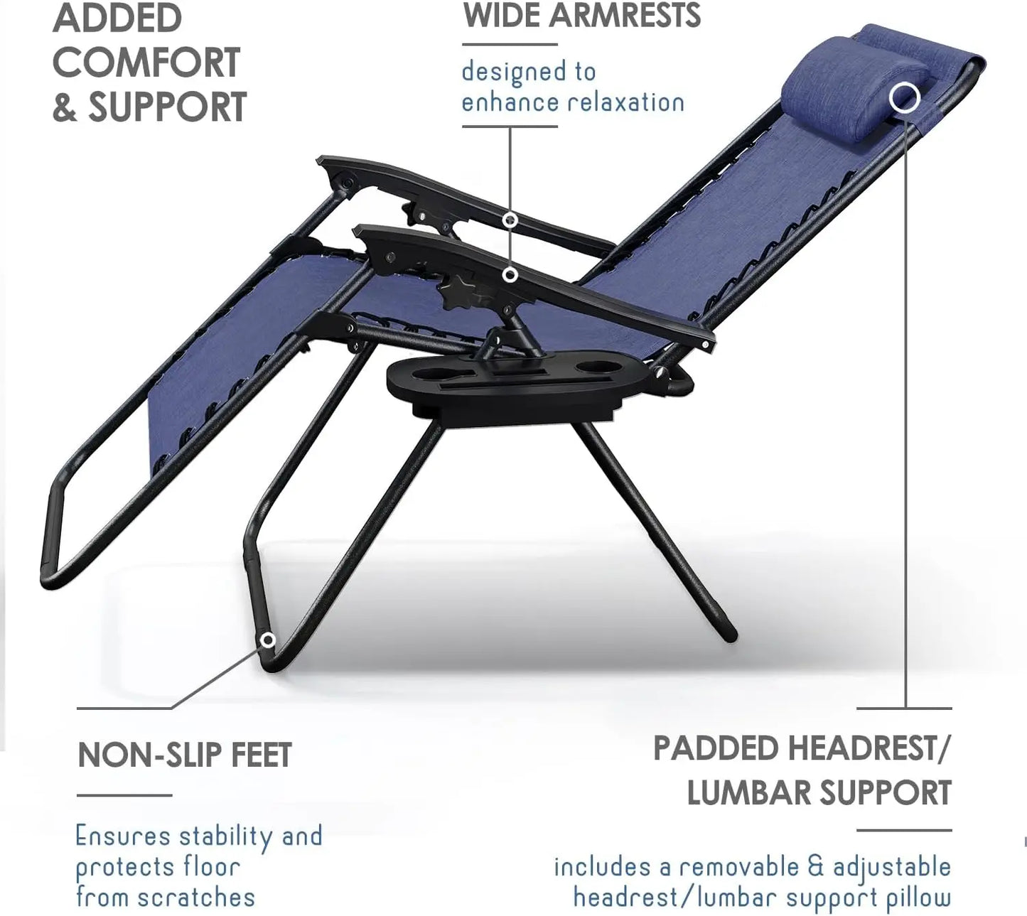 Nestl Zero Gravity Chairs Set of 4, Patio Lounge Chair Outdoor with Pillows & Cup Holder Trays, Adjustable Steel Mesh Reclining