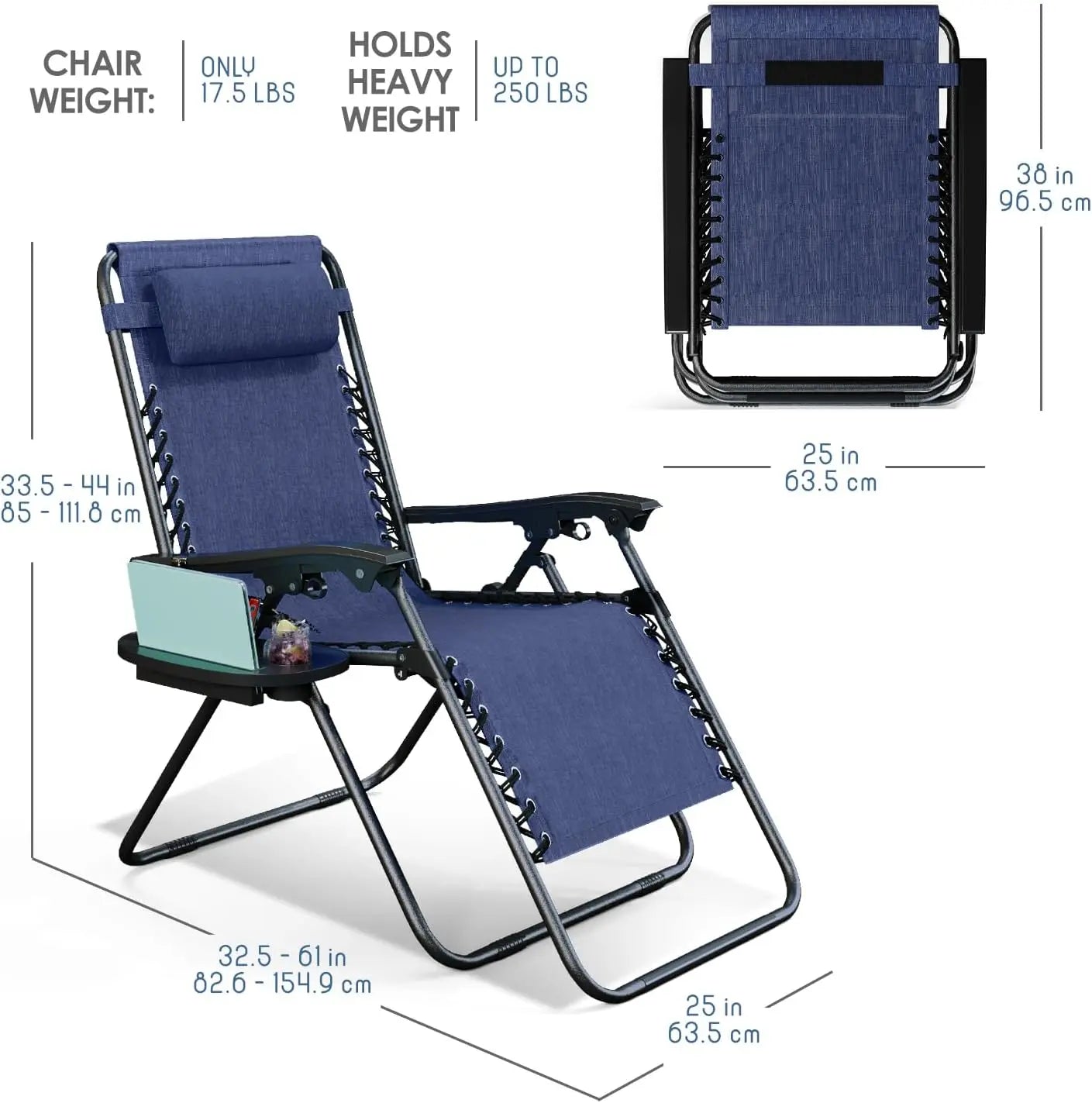 Nestl Zero Gravity Chairs Set of 4, Patio Lounge Chair Outdoor with Pillows & Cup Holder Trays, Adjustable Steel Mesh Reclining