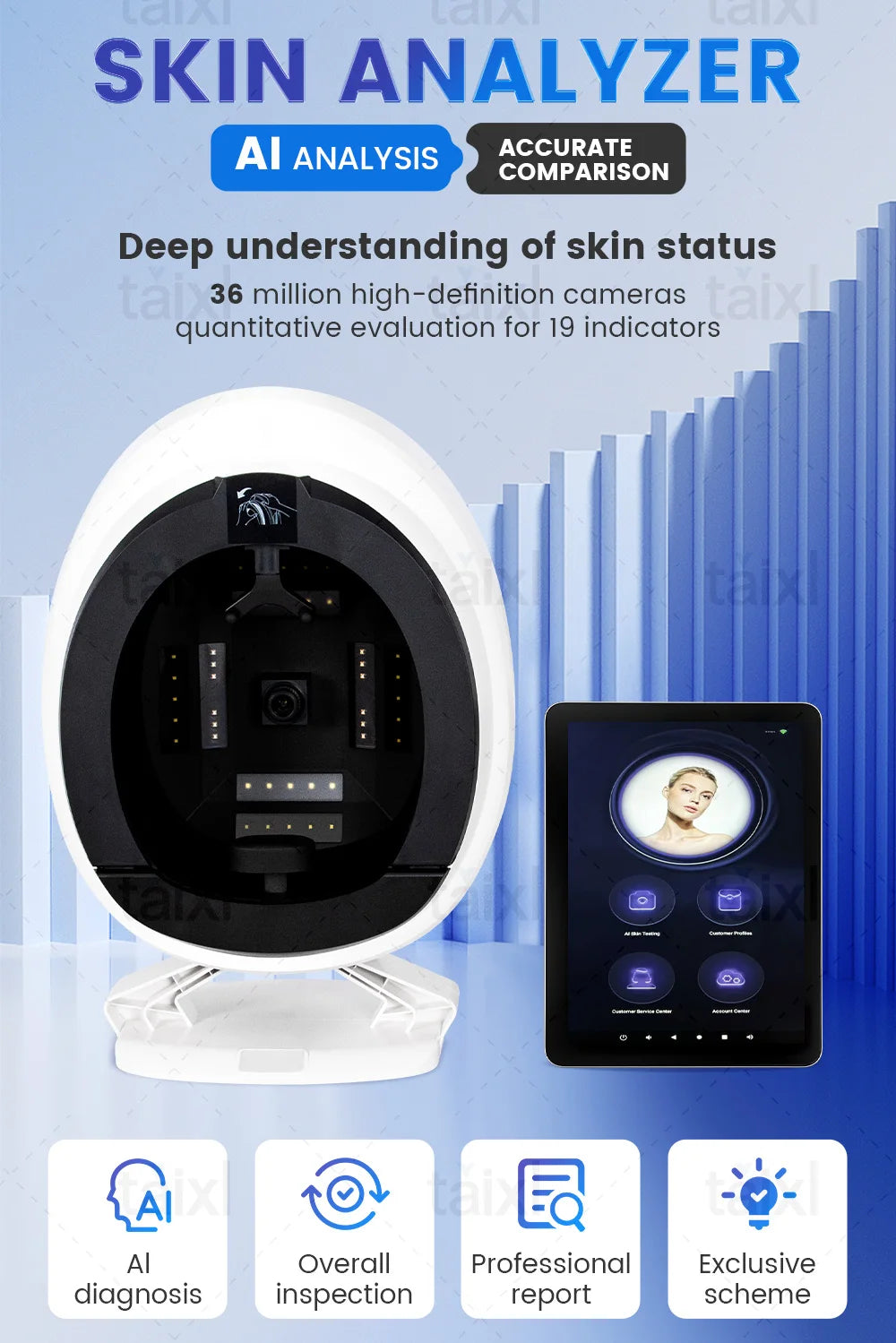 New Intelligent 8 Spectra Skin Detector Skin Management Analysis Of Moisture And Oil Facial Testing And Cosmetology Related