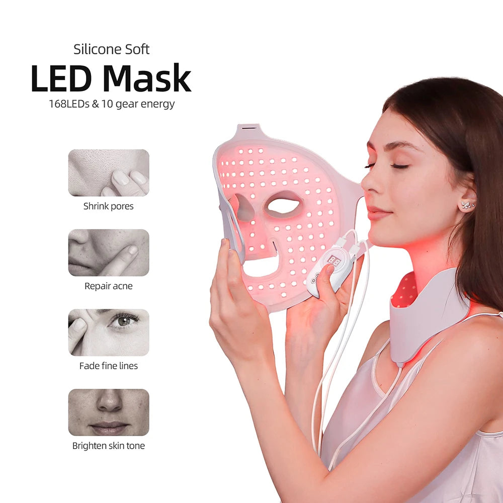 7 Colors Photon Face Neck LED Mask 3D Flexible Silicone Facial Beauty Mask Red Light Infrared Skin Care Repair Skin Wireless Use
