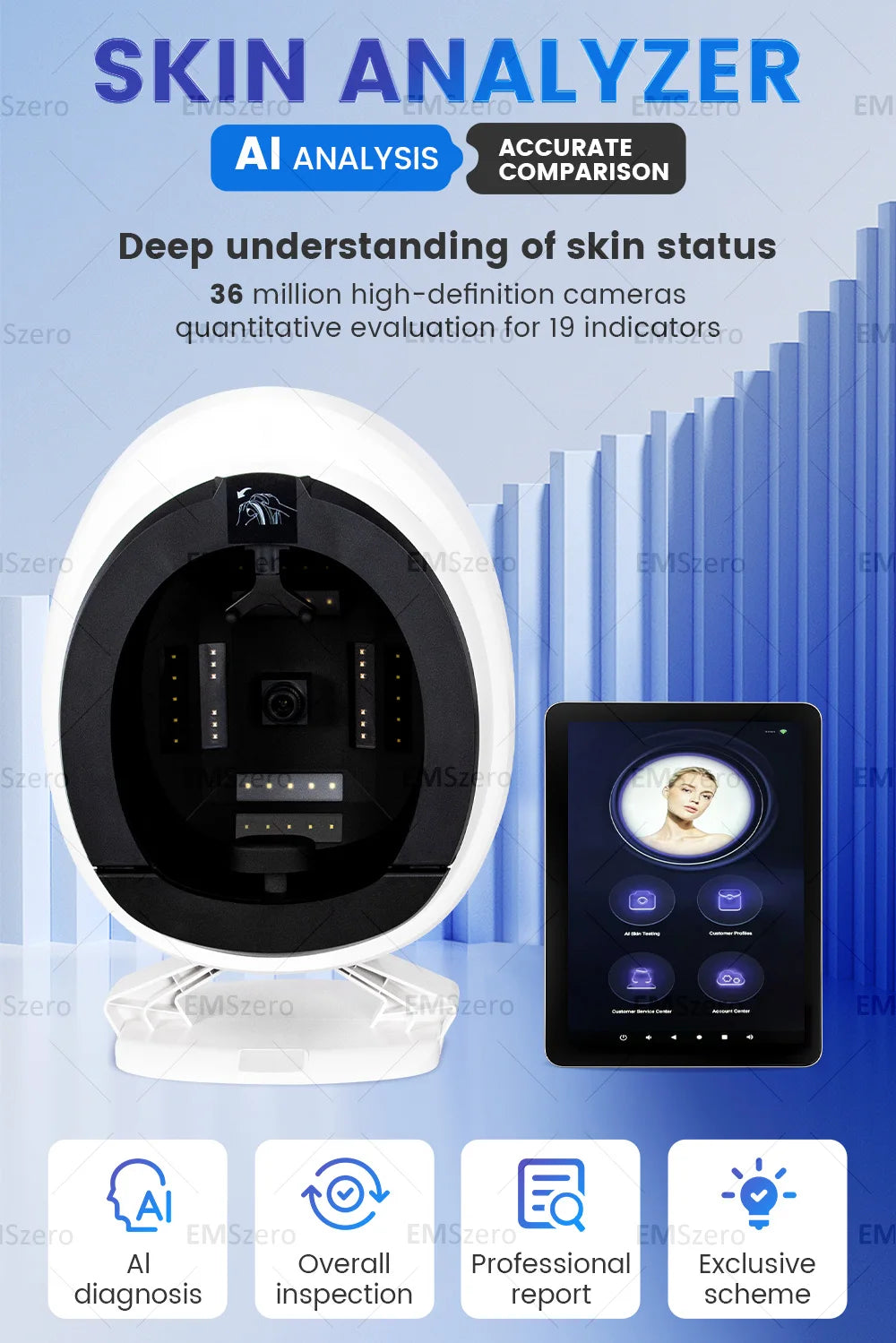 3D Skin Scanner Care Facial Analyzer Monitor Machine Magic Mirror Portable Testing English Detector Face Camera Test Analysis