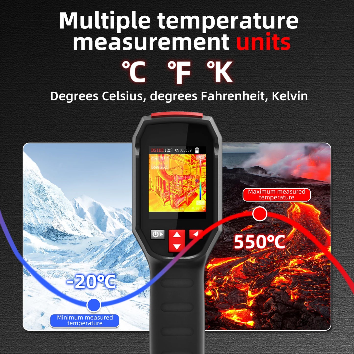 BSIDE black Smart Portable Thermal Imager 15 Color Palettes -20~550C 100×100IR Resolution PC Analysis Software Drop Resistant