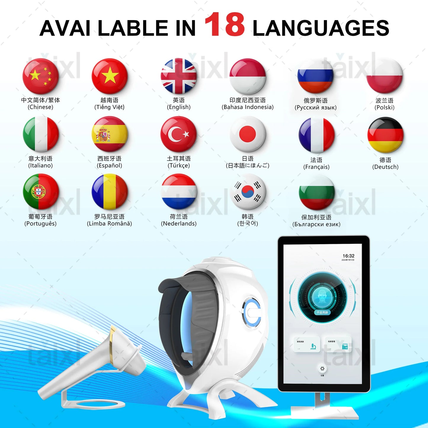 3D Skin Scanner Care Facial Analyzer Monitor Machine Magic Mirror Portable Testing English Detector Face Camera Test Analysis