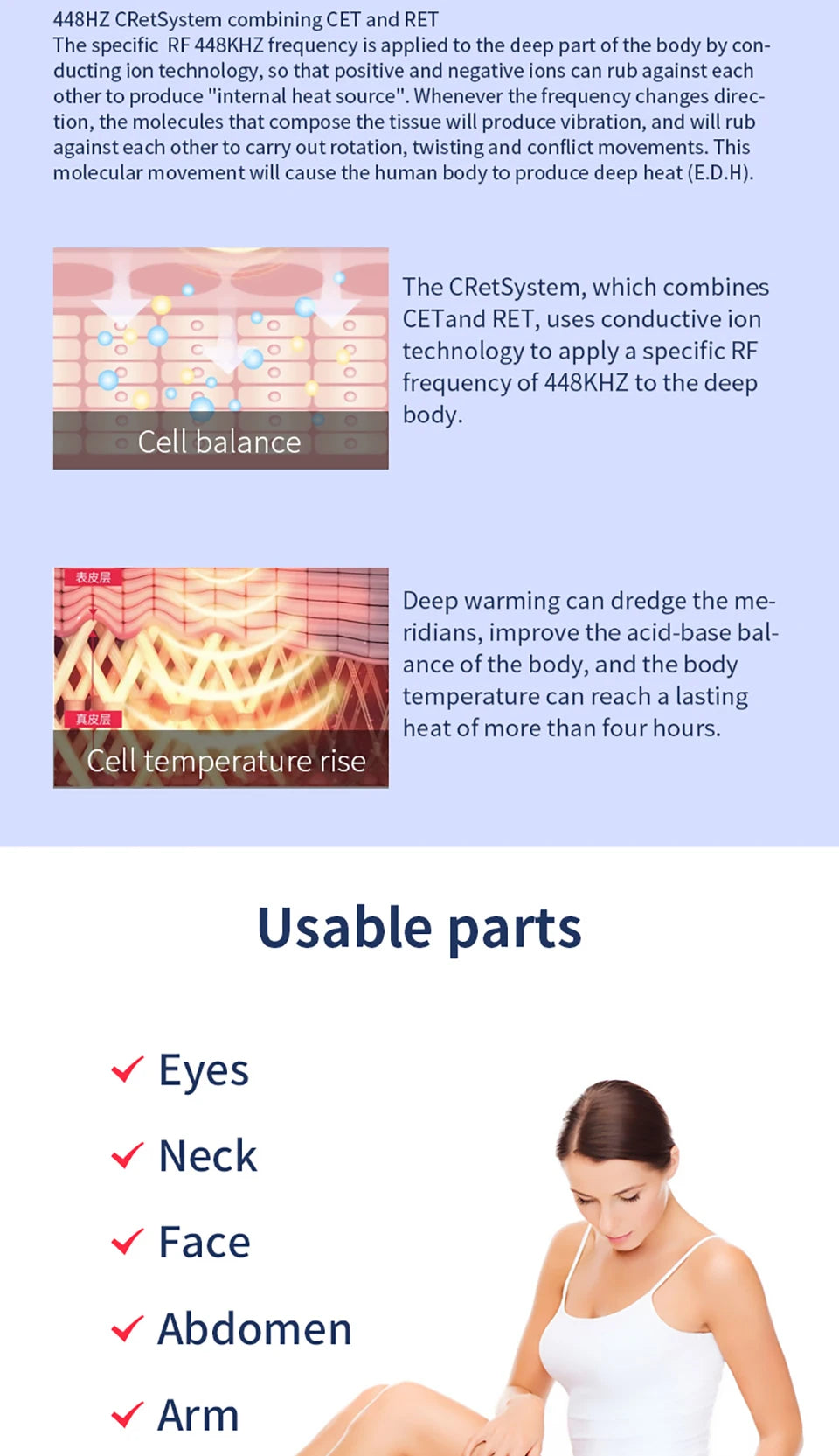 Professional Deep Care 448K Technology High Radiofrequency RET CET Physical Thermotherapy Tecar Lose Weight RF Lifting Machine