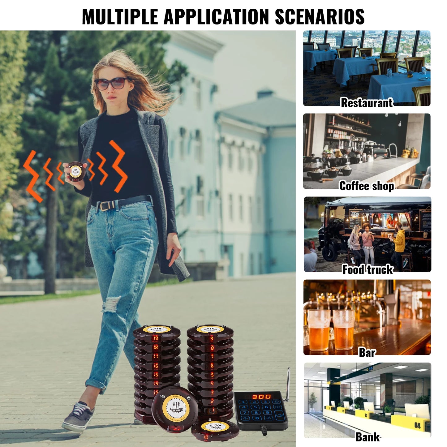 SucceBuy Restaurant Pager System Wireless Long Range Lineup Waiting Queue Signal Guest Customer Calling Beepers for Food Truck