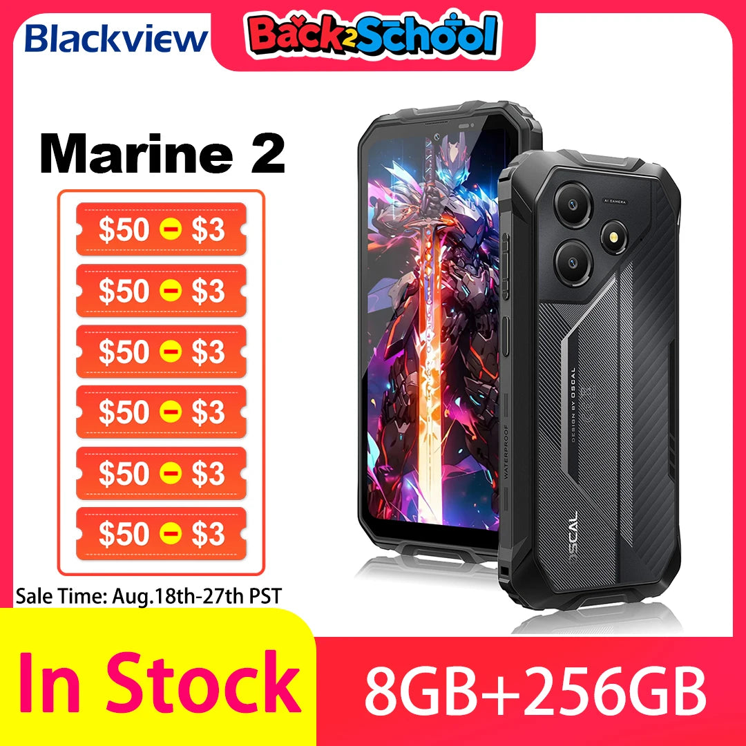 Blackview OSCAL Marine 2 Rugged Phone 8GB RAM 256GB Smartphone AI 11000mAh Battery 6.56 " HD+Display Unisoc T61 Android 15 NFC