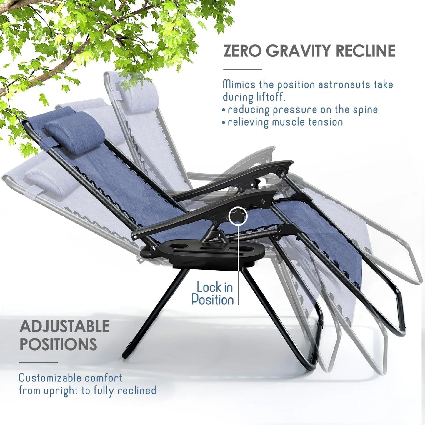 Nestl Zero Gravity Chairs Set of 4, Patio Lounge Chair Outdoor with Pillows & Cup Holder Trays, Adjustable Steel Mesh Reclining