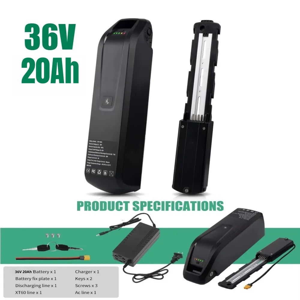 36V 48V 52V Hailong Ebike Battery with Charger Full Capacity 10Ah 15Ah 20Ah Powerful 18650 Lithium Battery Pack Free Shipping