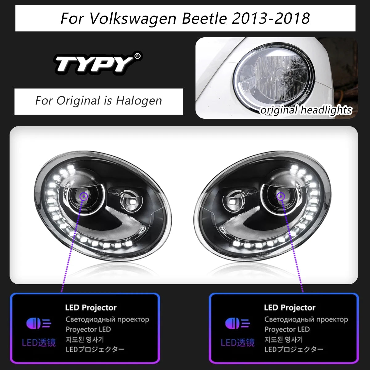 TYPY Car Headlights For VW Beetle 2013-2018 LED Car Lamps Daytime Running Lights Dynamic Plug And Play Car Accessories