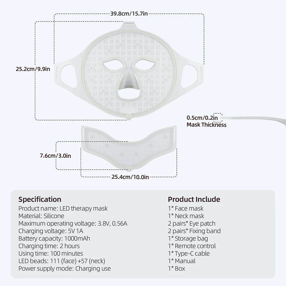 7 Colors Photon Face Neck LED Mask 3D Flexible Silicone Facial Beauty Mask Red Light Infrared Skin Care Repair Skin Wireless Use