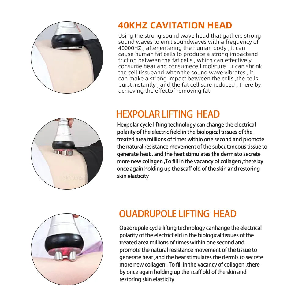 9 in 1 40K Cavitation Ultrasonic Body Slimming Machine Body Shape Loss Weight Vacuum Rejuvenation Skin Lift Tighten Tool