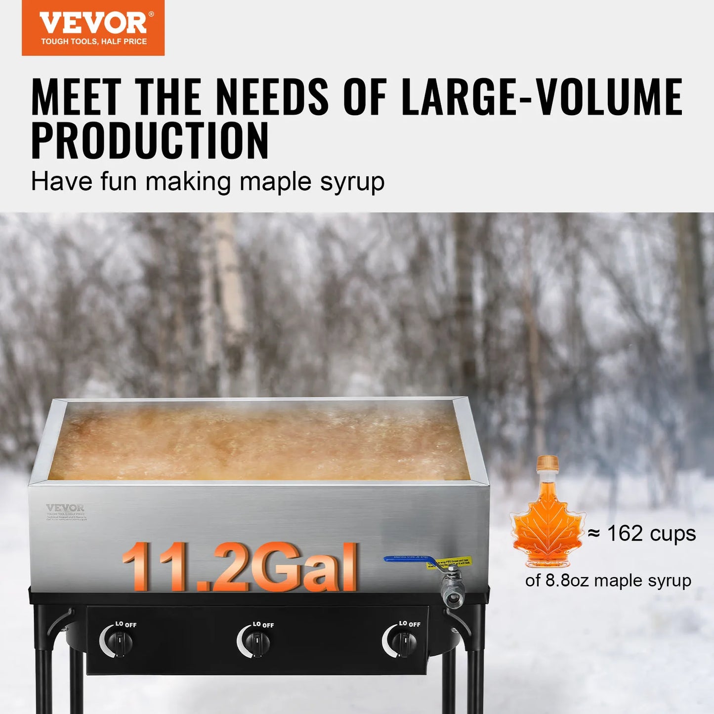 SucceBuy 11.2-47 Gal Maple Syrup Evaporator Pan w/ 1 Valve & 3 Heating Methods Stainless Steel Maple Syrup Pan for Home Outdoor