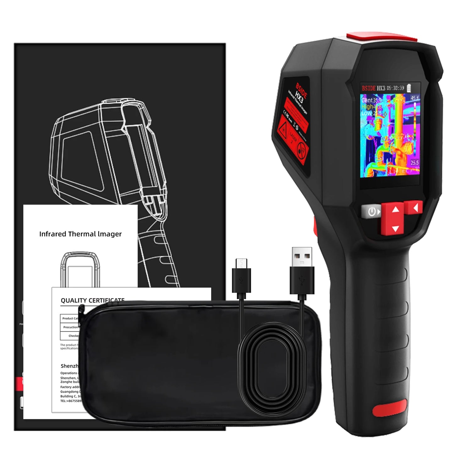 BSIDE black Smart Portable Thermal Imager 15 Color Palettes -20~550C 100×100IR Resolution PC Analysis Software Drop Resistant