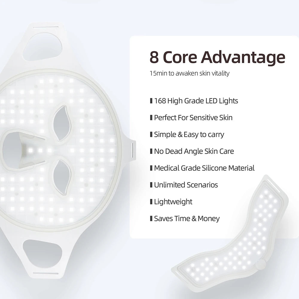 7 Colors Photon Face Neck LED Mask 3D Flexible Silicone Facial Beauty Mask Red Light Infrared Skin Care Repair Skin Wireless Use