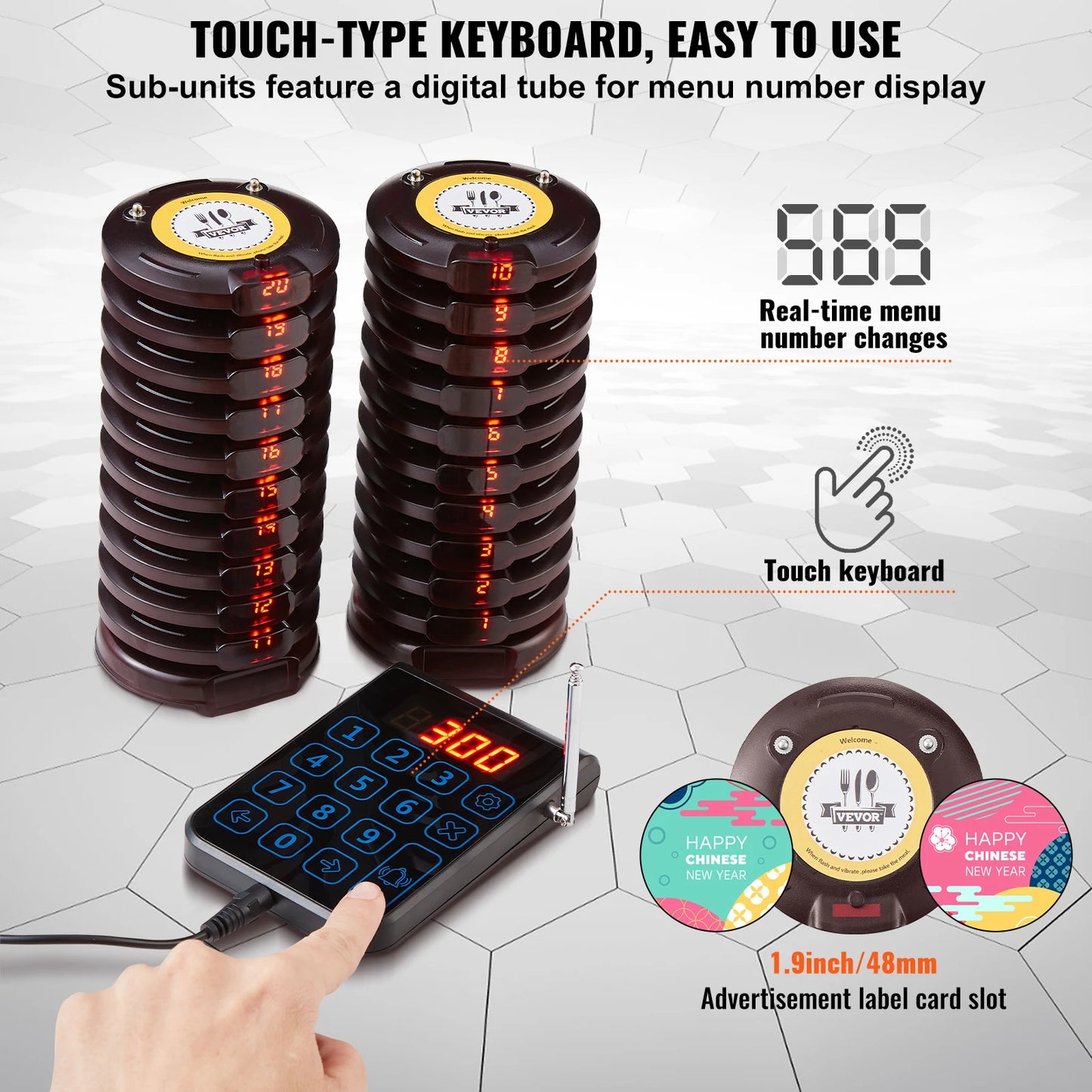 SucceBuy Restaurant Pager System Wireless Long Range Lineup Waiting Queue Signal Guest Customer Calling Beepers for Food Truck