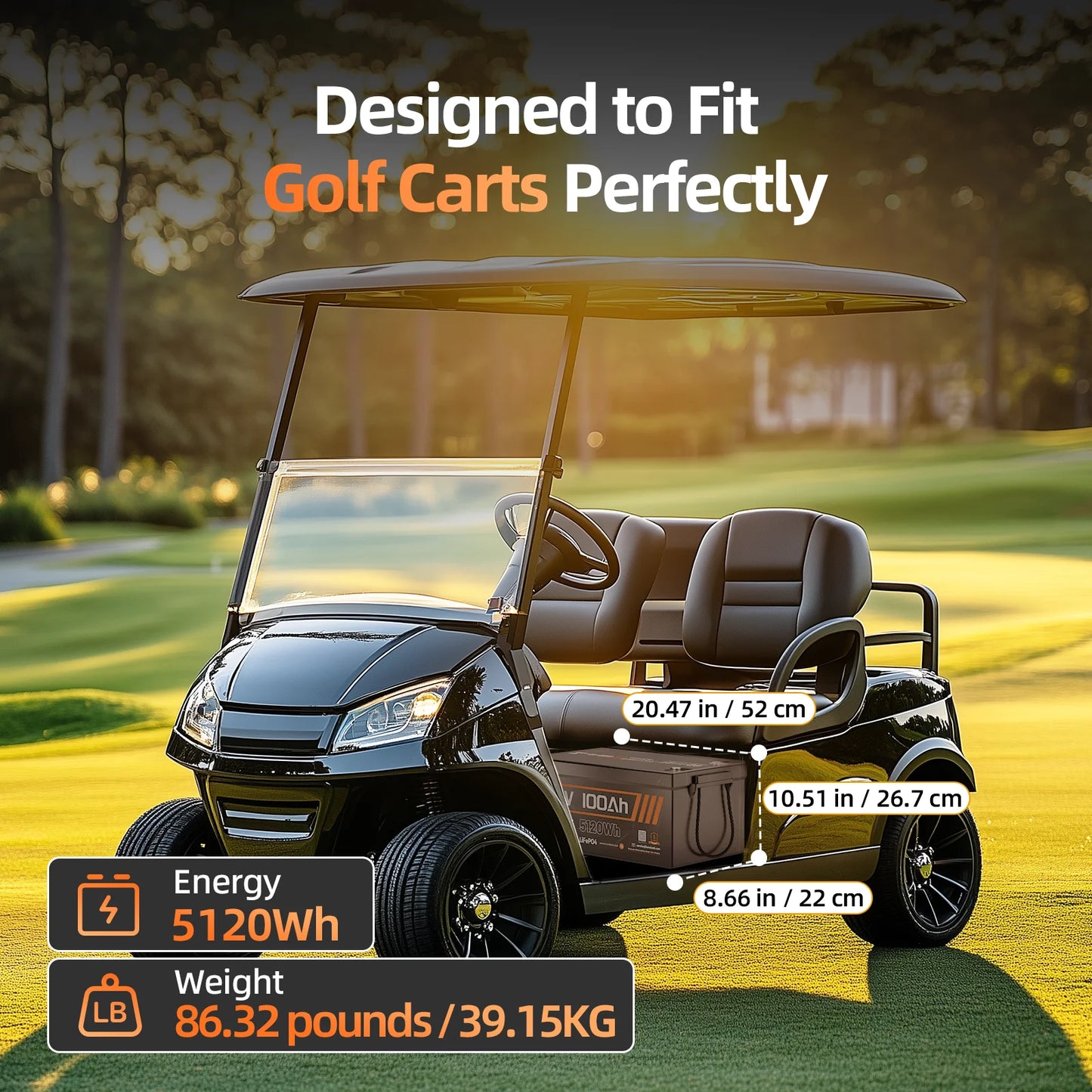 HumSienk LiFePO4 Battery Packs 48V 100Ah Specially Designed For Golf Cart 200A BMS Robust 5120Wh Smart Bluetooth Monitor