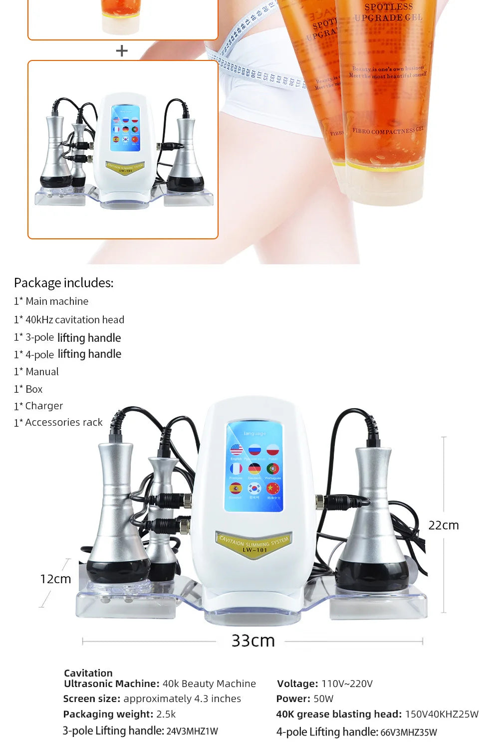 3-in-1 40K Cavitation Ultrasonic Weight Loss Lifting And Firming Massage Beauty Machine(Fast Shipping From US/EU Warehouse)