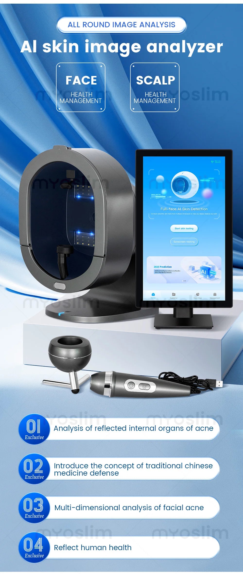 3D AI Facial Camera Scanner UV Skin and Hair Analysis Measuring Machine Digital Facial Scanner Skin Analyzer 2025 Professional