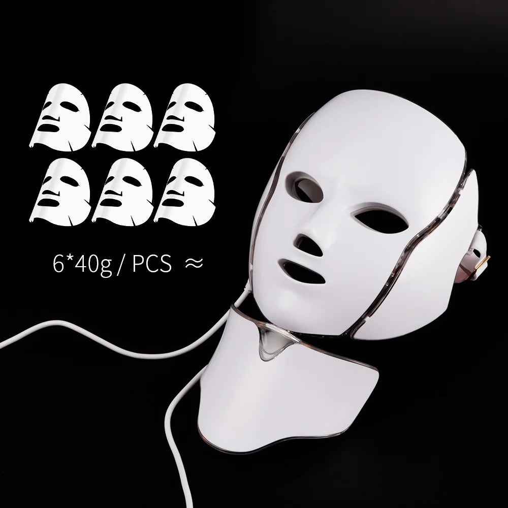 Foreverlily 7 Colors Light LED Facial Skin Care Mask With Neck Skin Rejuvenation Treatment Beauty Anti Acne Therapy Whitening