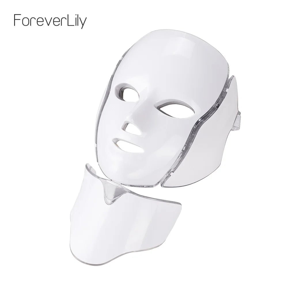 Foreverlily 7 Colors Light LED Facial Skin Care Mask With Neck Skin Rejuvenation Treatment Beauty Anti Acne Therapy Whitening