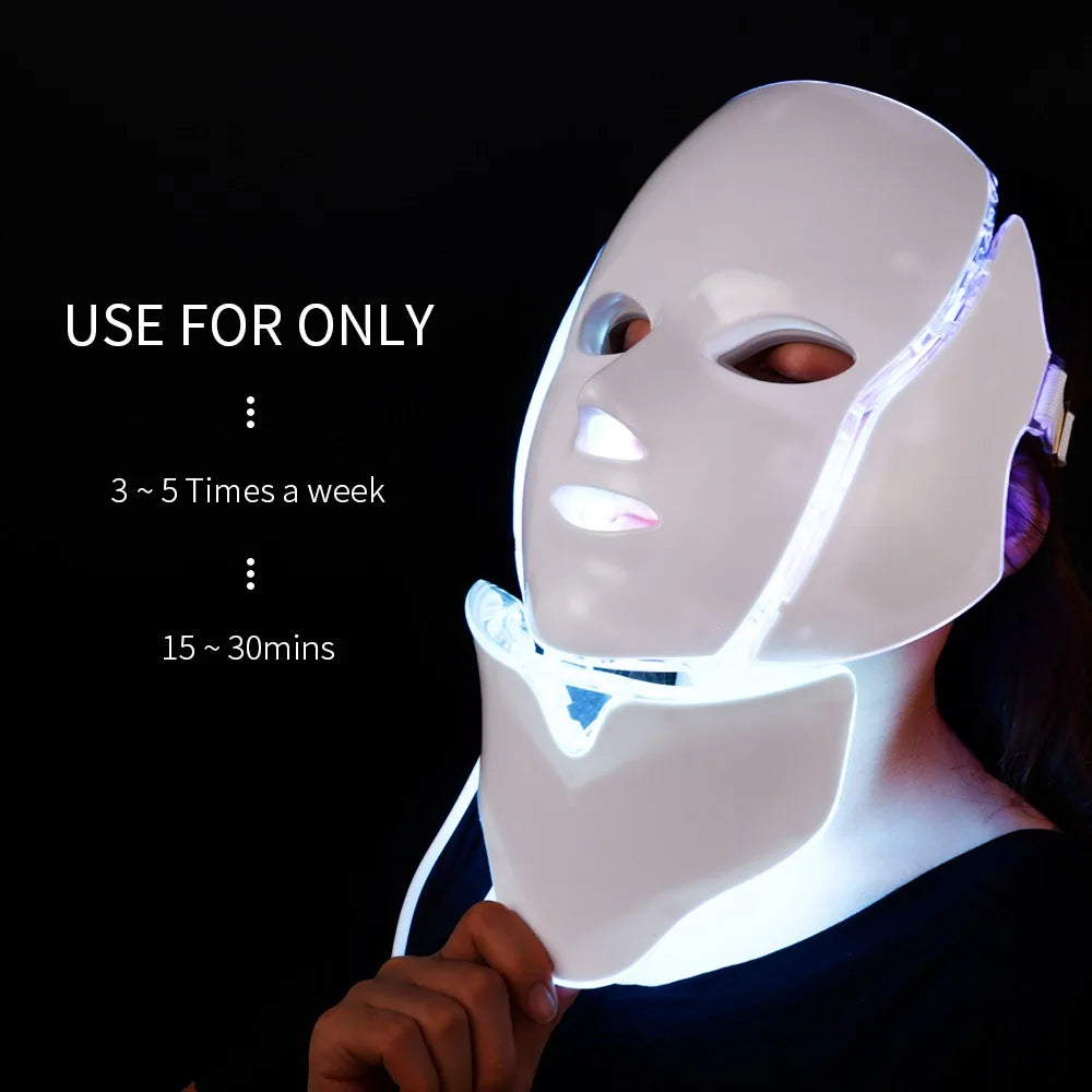 Foreverlily 7 Colors Light LED Facial Skin Care Mask With Neck Skin Rejuvenation Treatment Beauty Anti Acne Therapy Whitening