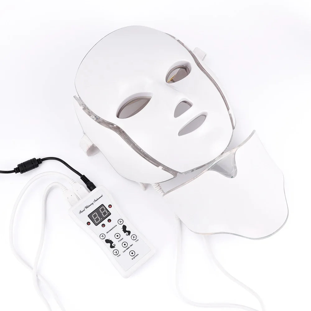 Foreverlily 7 Colors Light LED Facial Skin Care Mask With Neck Skin Rejuvenation Treatment Beauty Anti Acne Therapy Whitening