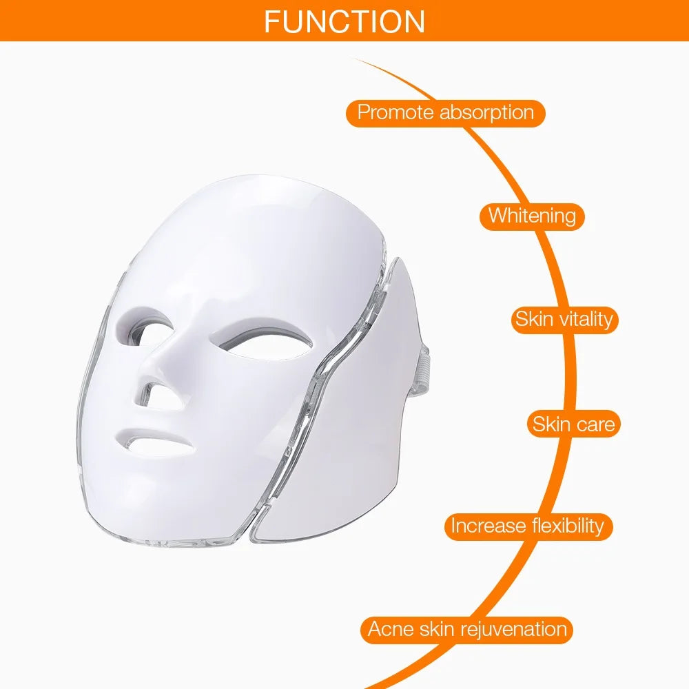 Foreverlily 7 Colors Light LED Facial Skin Care Mask With Neck Skin Rejuvenation Treatment Beauty Anti Acne Therapy Whitening