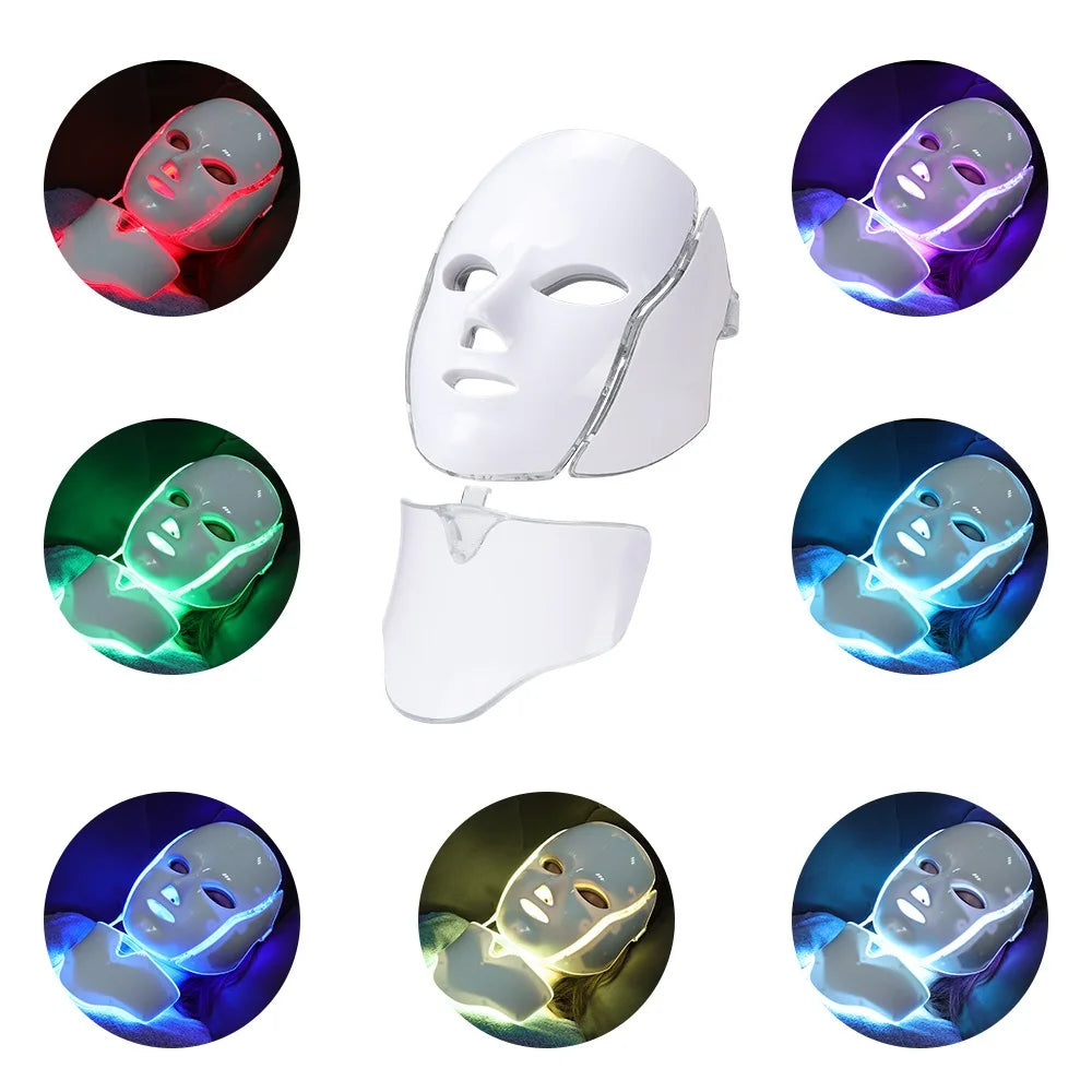 Foreverlily 7 Colors Light LED Facial Skin Care Mask With Neck Skin Rejuvenation Treatment Beauty Anti Acne Therapy Whitening