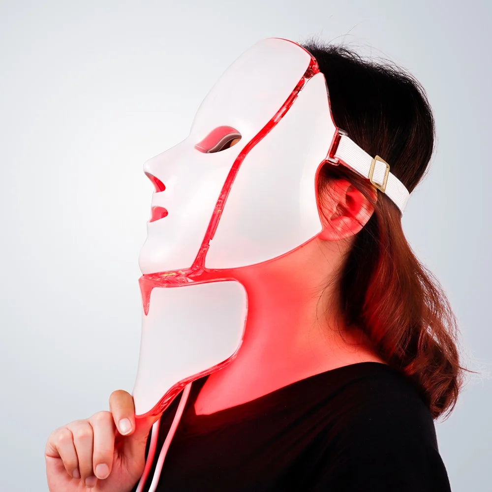 Foreverlily 7 Colors Light LED Facial Skin Care Mask With Neck Skin Rejuvenation Treatment Beauty Anti Acne Therapy Whitening
