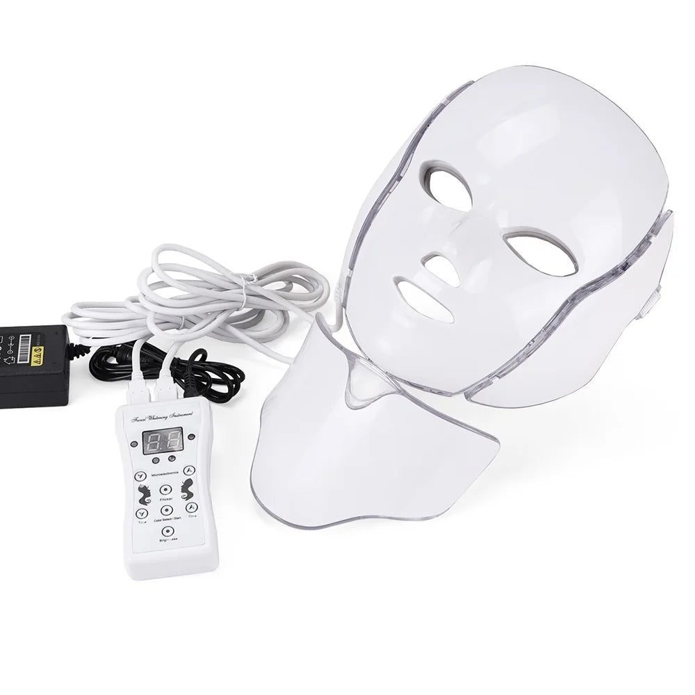 Foreverlily 7 Colors Light LED Facial Skin Care Mask With Neck Skin Rejuvenation Treatment Beauty Anti Acne Therapy Whitening